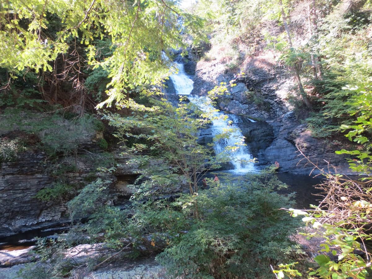 a waterfall in the Pocono Mountains of PA, site of a Barefoot Hikers hike