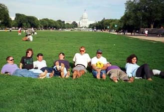 Barefooters relaxing on the National Mall